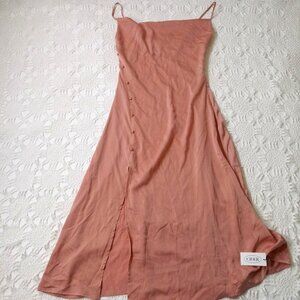 New Cider Fit Flare Slip Dress Dusty Pink Button Slit Cowl Neck Medium Women NWT